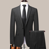 Spring And Autumn New Men's Suit Set Business Wear Slim Striped Two-piece Wedding Suit